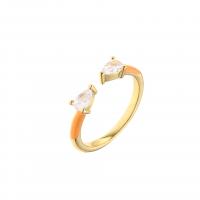 Латунное кольцо с стразами, Латунь, плакирован золотом, Регулируемый & Женский & эмаль & со стразами, Много цветов для выбора, продается PC