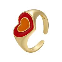Brass Cuff Finger Ring, Heart, gold color plated, Adjustable & for woman & enamel 21mm 