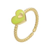 Brass Finger Ring, Heart, gold color plated, Adjustable & for woman & enamel 21mm 