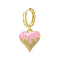 Huggie Hoop Drop Earring, Brass, Heart, gold color plated, for woman & enamel 