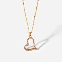 Titanium Steel Jewelry Necklace, Heart, plated, micro pave cubic zirconia & for woman & hollow 30mm Approx 17.7 Inch 