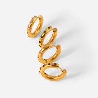 Titanium Steel Huggie Hoop Earring, gold color plated, micro pave cubic zirconia & for woman 21.3mm 