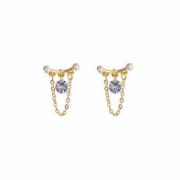 Zinc Alloy Rhinestone Drop Earring, gold color plated & for woman & with rhinestone 