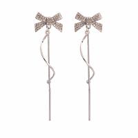 Zinc Alloy Rhinestone Drop Earring, Bowknot, platinum color plated, for woman & with rhinestone 