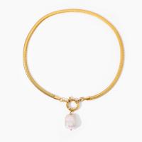 Stainless Steel Jewelry Necklace, 304 Stainless Steel, with Freshwater Pearl, 18K gold plated, for woman Approx 17.12 Inch 
