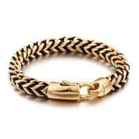 Titanium Steel Bracelet & Bangle, with PU Leather, gold color plated, for man Approx 8.66 Inch 