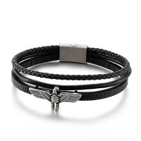 Titanium Steel Bracelet, with cowhide cord, plated, multilayer & dyed & for man Approx 8.26 Inch 