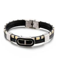Titanium Steel Bracelet, with cowhide cord, plated, dyed & for man Approx 8.26 Inch 