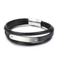 Cowhide Bracelets, Titanium Steel, with cowhide cord, plated, multilayer & dyed & for man Approx 8.26 Inch 