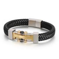 316L Stainless Steel Bracelet, with cowhide cord, plated, dyed & for man Approx 8.46 Inch 