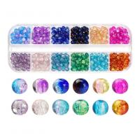 Crackle Glass Beads, with Plastic Box, Round, DIY, mixed colors 
