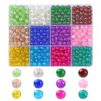 Crackle Glass Beads, with Plastic Box, Round, DIY, mixed colors 