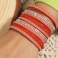 PU Leather Cord Bracelets, with Velveteen, fashion jewelry & for woman & with rhinestone Approx 7.87 Inch 