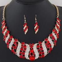 Rhinestone Zinc Alloy Jewelry Set, earring & necklace, with 1.97inch extender chain, 2 pieces & fashion jewelry & for woman & with rhinestone Approx 17.72 Inch 