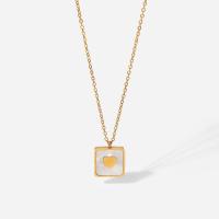 Stainless Steel Jewelry Necklace, with Shell, with 4.3cm extender chain,  Square, Vacuum Ion Plating, fashion jewelry & for woman, golden, 14mm .5 cm 