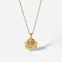 Cubic Zirconia Stainless Steel Necklace, with 5.5cm extender chain, Vacuum Ion Plating, fashion jewelry & evil eye pattern & micro pave cubic zirconia & for woman, golden, 30mm cm 