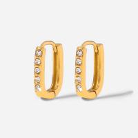 Stainless Steel Huggie Hoop Earring, Vacuum Ion Plating, fashion jewelry & micro pave cubic zirconia & for woman, golden 