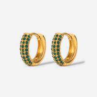 Stainless Steel Huggie Hoop Earring, Vacuum Ion Plating, fashion jewelry & micro pave cubic zirconia & for woman, green 