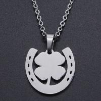 Titanium Steel Jewelry Necklace, Four Leaf Clover, Vacuum Ion Plating, for woman Approx 45 cm, Approx 