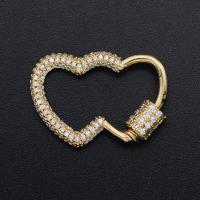 Brass Screw Carabiner Lock Charms, Heart, gold color plated, Unisex & micro pave cubic zirconia 