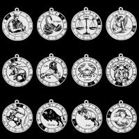 Titanium Steel Pendants, Flat Round, polished, Zodiac symbols jewelry & for woman Approx 