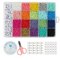 DIY Bracelet Beads Set, Seedbead, Elastic Thread & Closed Jump Ring & Lobster Clasp & beads & scissors​, with Plastic Box & Crystal Thread & Zinc Alloy & Acrylic, silver color plated, enamel, mixed colors Approx 