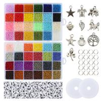 DIY Bracelet Beads Set, Glass Beads, Elastic Thread & Closed Jump Ring & beads & pendant, with Plastic Box & Zinc Alloy & Acrylic, silver color plated, enamel, mixed colors Approx 