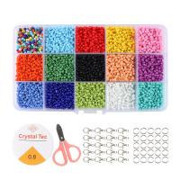 DIY Bracelet Beads Set, Seedbead, Elastic Thread & Closed Jump Ring & Lobster Clasp & beads & scissors​, with Plastic Box & Crystal Thread & Zinc Alloy, silver color plated mixed colors 