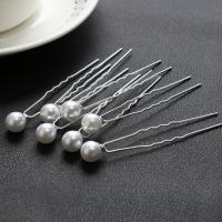 Haar Stöcke, Eisen, mit Strass & Kunststoff Perlen, verschiedene Stile für Wahl, Länge:65-70 Millimeter, 20PCs/Tasche, verkauft von Tasche