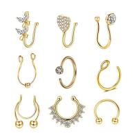 Stainless Steel Nose Piercing Jewelry, 304 Stainless Steel, with Brass, plated, nine pieces & micro pave cubic zirconia 