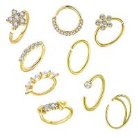 Nose Piercing Jewelry, 304 Stainless Steel, with Brass, Vacuum Ion Plating, nine pieces & micro pave cubic zirconia, golden 
