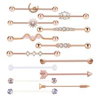 Stainless Steel Ear Piercing Jewelry, 304 Stainless Steel, Vacuum Ion Plating, 13 pieces & fashion jewelry & micro pave cubic zirconia, rose gold color 