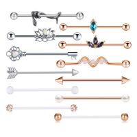 Stainless Steel Ear Piercing Jewelry, 304 Stainless Steel, Vacuum Ion Plating, 12 pieces & fashion jewelry & micro pave cubic zirconia, mixed colors 