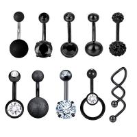 Stainless Steel Belly Ring, 304 Stainless Steel, Vacuum Ion Plating, 10 pieces & fashion jewelry & Unisex & micro pave cubic zirconia, black 5/8mm 