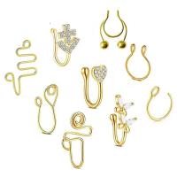 Stainless Steel Nose Piercing Jewelry, 304 Stainless Steel, with Brass, plated, nine pieces & micro pave cubic zirconia 