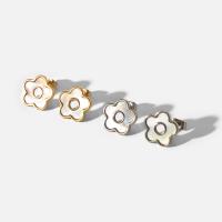 Titanium Steel Earrings, with White Shell, Flower, plated, fashion jewelry & for woman 12.77mm 