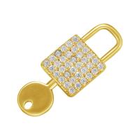 Cubic Zirconia Micro Pave Brass Pendant, Lock and Key, plated, micro pave cubic zirconia 