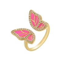 Brass Cuff Finger Ring, Butterfly, gold color plated, Adjustable & micro pave cubic zirconia & for woman & enamel 20mm 