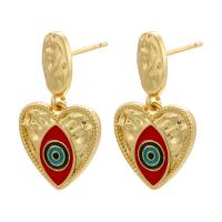 Brass Drop Earring, Heart, gold color plated, for woman & enamel 