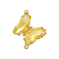 Cubic Zirconia Micro Pave Brass Connector, with Glass, Butterfly, gold color plated, micro pave cubic zirconia 