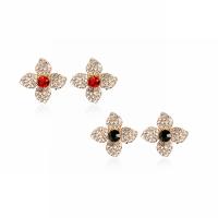 Zinc Alloy Rhinestone Stud Earring, Common Camelia, gold color plated, for woman & with rhinestone 
