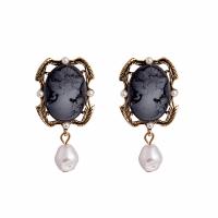 Resin Zinc Alloy Earring, with Resin & Plastic Pearl, Face, gold color plated, embossed & for woman & hollow 