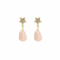 Plastic Pearl Zinc Alloy Earring, with Plastic, Star, gold color plated, for woman & with rhinestone 