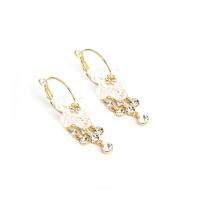 Huggie Hoop Drop Earring, alliage de zinc, fleur, Placage de couleur d'or, pour femme & avec strass Vendu par paire