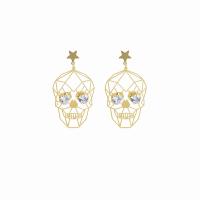 Rhinestone Brass Drop Earring, Skull, plated, for woman & with rhinestone & hollow 