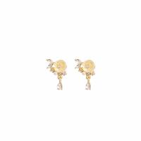 Zinc Alloy Rhinestone Drop Earring, with Plastic Pearl, Flower, gold color plated, for woman & with rhinestone 