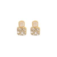 Zinc Alloy Rhinestone Drop Earring, Square, gold color plated, for woman & with rhinestone 