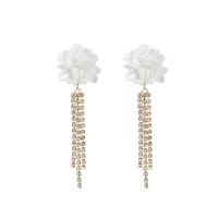 Zinc Alloy Rhinestone Drop Earring, with Plastic & Plastic Pearl, Flower, gold color plated & for woman & with rhinestone 