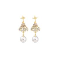 Plastic Pearl Zinc Alloy Earring, with Plastic Pearl, Geometrical Pattern, gold color plated, for woman & with rhinestone 