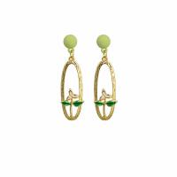 Enamel Zinc Alloy Drop Earring, with Plastic Pearl, gold color plated & for woman 